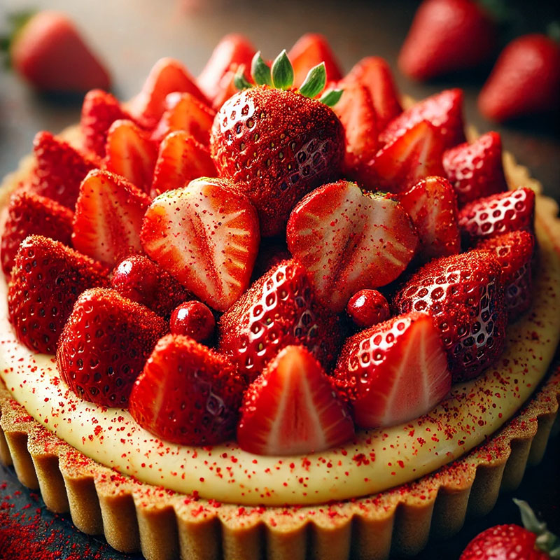 Dessert tarte aux fraises avec poivre rouge de Kampot