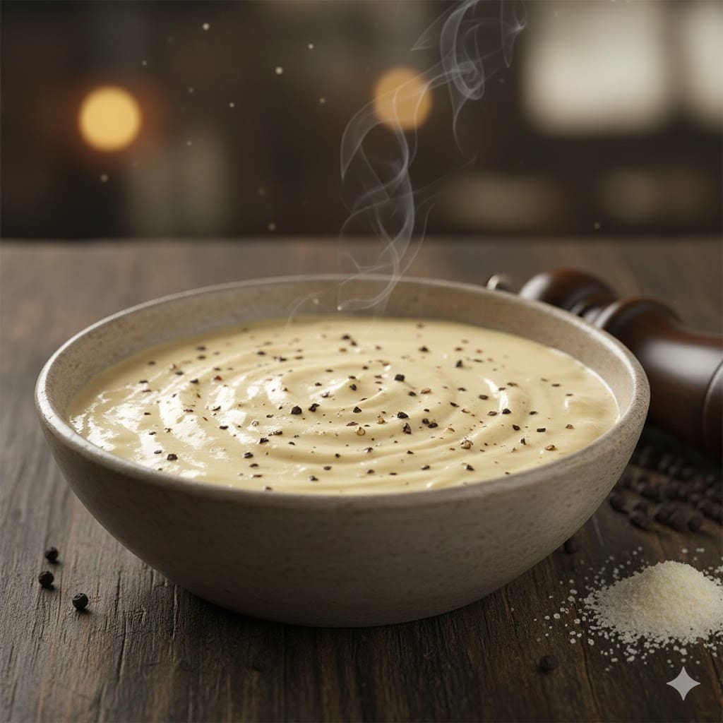 Shepherd preparing authentic Cacio e Pepe pasta, creating a creamy emulsion with Pecorino Romano and ancient pepper in a rustic stone hut.